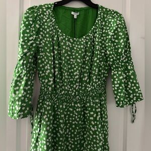 #2466 - The Get Green with White Polka Dots Tiered Midi Dress, Smocked Waist